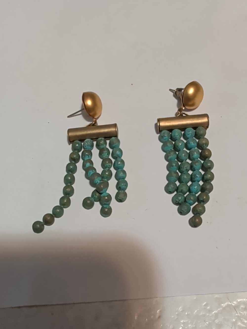 Gold-Tone Turquoise Beaded Dangle Earrings